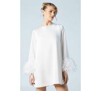 Oasis Women's Feather Cuff Satin Bridal Mini Dress in Ivory | Size: 8