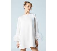 Oasis Women's Feather Cuff Satin Bridal Mini Dress in Ivory | Size: 8 Oasis Ivory 8