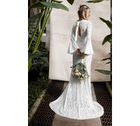 Oasis Women's Flare Sleeve Boho Stretch Lace Fishtail Wedding Dress in Ivory | Size: 10 Oasis Ivory 10