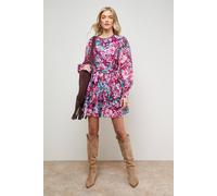 Oasis Women's Flippy Hem Belted Mini Dress in Floral | Size: 10