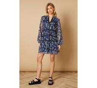 Oasis Women's Floral Chiffon Hand Embellished Trim Mini Dress in Blue | Size: 6