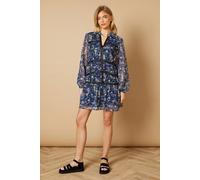 Oasis Women's Floral Chiffon Hand Embellished Trim Mini Dress in Blue | Size: 8 Oasis Blue 8