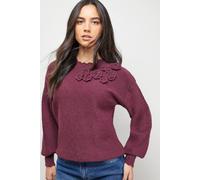 Oasis Women's Floral Detail Long Sleeve Jumper in Plum | Size: XS Oasis Plum XS