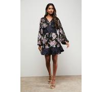 Oasis Women's Floral Devore Mix Mini Dress | Size: 8