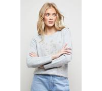Oasis Women's Floral Embellished Ribbed Shoulder Crew Neck Jumper in Grey Marl | Size: Medium Oasis Grey Marl M