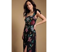 Oasis Women's Floral Embellished Split Midi Dress in Black | Size: 12 Oasis Black 12