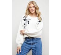 Oasis Women's Floral Embroidered Crew Neck Jumper in Ivory | Size: Medium Oasis Ivory M