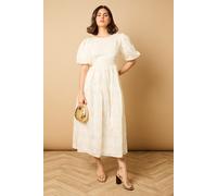 Oasis Women's Floral Embroidered Puff Sleeve Midi Dress in Ivory | Size: 12 Oasis Ivory 12