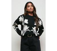 Oasis Women's Floral Jacquard Crew Neck Jumper in Black | Size: Small Oasis Black S