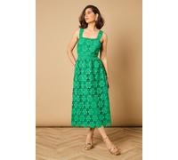 Oasis Women's Floral Lace Detail Square Neck Midi Dress in Emerald | Size: 12
