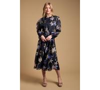 Oasis Women's Floral Organza Shirred Waist Midi Dress in Navy | Size: 6