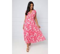 Oasis Women's Floral Pleated Wrap Midi Dress in Pink | Size: 6