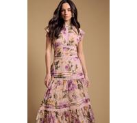 Oasis Women's Floral Printed Chiffon Lace Insert Dress in Green | Size: 12
