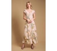Oasis Women's Floral Printed Chiffon Ruffle Tiered Maxi Dress in Ivory | Size: 16 Oasis Ivory 16