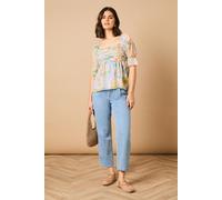 Oasis Women's Floral Ruched Bodice Babydoll Blouse in Blue | Size: 10 Oasis Blue 10