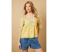 Oasis Women's Floral Ruched Bodice Babydoll Blouse in Yellow | Size: 12