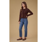 Oasis Women's Frill Detail Button Up Cardigan Sweater in Chocolate | Size: Medium