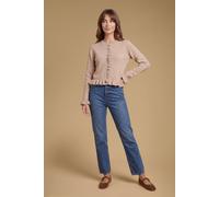 Oasis Women's Frill Detail Button Up Cardigan Sweater in Oat | Size: Small