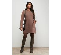 Oasis Women's Fringe Detail Crew Neck Mini Dress in Mocha | Size: Small