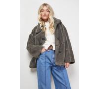 Oasis Women's Funnel Neck Shearling Coat in Grey | Size: 6