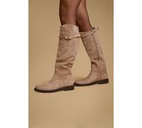 Oasis Women's Gorgia High Leg Faux Suede Low Block Heel Boots in Beige | Size: 5