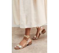 Oasis Women's Gracie Real Leather Low Stacked Heeled Sandals in Gold | Size: 3