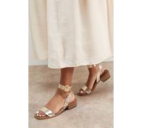 Oasis Women's Gracie Real Leather Low Stacked Heeled Sandals in Gold | Size: 4 Oasis Gold 4