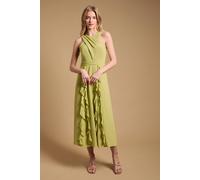 Oasis Women's Halter Neck Ruffle Maxi Dress in Chartreuse | Size: 14