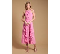 Oasis Women's Halter Neck Ruffle Maxi Dress in Pink | Size: 6