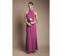 Oasis Women's Halter Pleat Detail Maxi Bridesmaid Dress in Pink | Size: 14