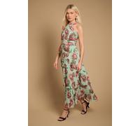 Oasis Women's Halterneck Pleated Tiered Maxi Dress in Mint | Size: 12