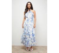 Oasis Women's Halterneck Spaghetti Strap Maxi Dress in Blue | Size: 12