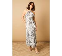 Oasis Women's Halterneck Spaghetti Strap Maxi Dress in Mono | Size: 14 Oasis Mono 14