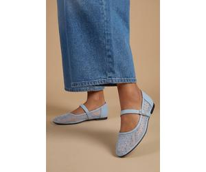 Oasis Women's Harriet Mesh Embellished Mary Jane Flats Shoe in Blue | Size: 5
