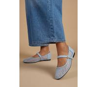Oasis Women's Harriet Mesh Embellished Mary Jane Flats in Blue | Size: 6 Oasis Blue 6