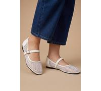 Oasis Women's Harriet Mesh Embellished Mary Jane Flats in White | Size: 7 Oasis White 7