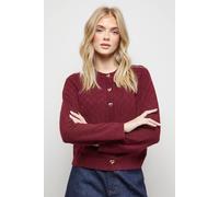 Oasis Women's Heart Button Crew Neck Cardigan in Cherry | Size: Medium Oasis Cherry M