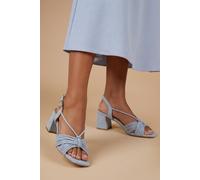 Oasis Women's Heidi Faux Suede Flared Block Heel Strappy Sandals in Blue | Size: 4