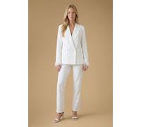 Oasis Women's Hen Embellished Feather Trim Trouser in Ivory | Size: 14
