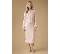 Oasis Women's Hen Premium Sequin Feather Cuff Top in Champagne | Size: 8 Oasis Champagne 8