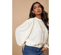 Oasis Women's High Neck Lace Embroidered Long Sleeve Blouse in Cream | Size: 8 Oasis Cream 8