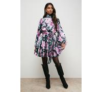Oasis Women's High Neck Printed Long Sleeve Mini Dress With Belt | Size: 10 Oasis Multicolor 10
