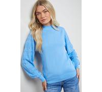 Oasis Women's High Neck Stitchy Sleeve Jumper in Baby Blue | Size: Small Oasis Baby Blue S