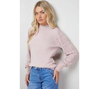 Oasis Women's High Neck Stitchy Sleeve Jumper in Pale Pink | Size: XS Oasis Pale Pink XS