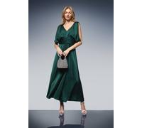 Oasis Women's Hotfix Detail Ruched Bodice V Neck Midi Dress in Forest | Size: 6 Oasis Forest 6