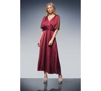 Oasis Women's Hotfix Detail Ruched Bodice V Neck Midi Dress in Wine | Size: 10