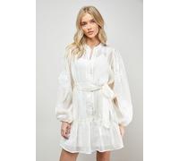 Oasis Women's Jacquard Chiffon Button Down Belted Mini Dress in Ivory | Size: 12 Oasis Ivory 12