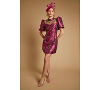 Oasis Women's Jacquard Puff Sleeve High Neck Mini Dress in Pink | Size: 6