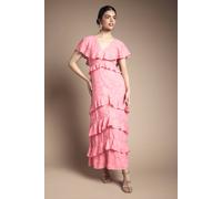Oasis Women's Jacquard Ruffle Maxi Dress in Coral | Size: 6
