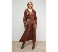 Oasis Women's Jacquard Satin Midi Dress in Chocolate | Size: 12
